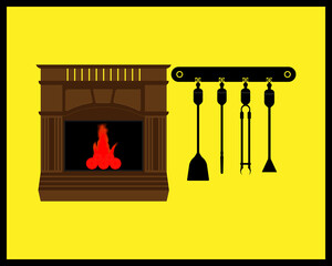fireplace with wood and burning fire