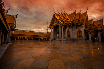 Background of an important tourist attraction in Thailand, Landmark in Bangkok (Wat Benchamabophit Dusitvanaram Rajawarawiharn - MarTemple), tourists all over the world always come to see the beauty