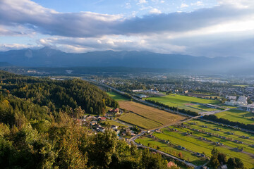 Fototapeta na wymiar Mountain village in Austria. View from above.