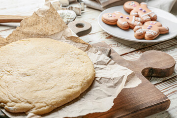 Fresh dough for gingerbread cookies on table