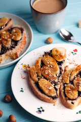 toast with chocolate paste and banana