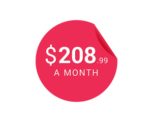 Monthly $208.99 US Dollars icon, $208.99 a Month tag