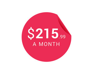 Monthly $215.99 US Dollars icon, $215.99 a Month tag