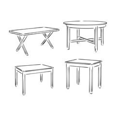 set of hand drawn tables, vector illustration. table vector sketch illustration