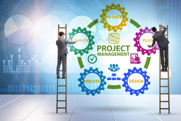 Project management concept in stages with businessman