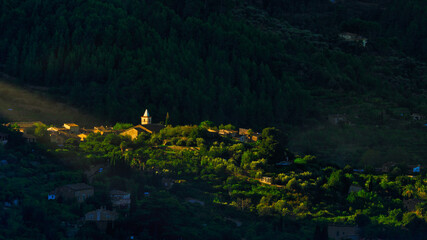 View of the small mountain village at sunrise