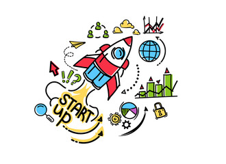 Rocket is flying up with chart