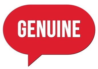 GENUINE text written in a red speech bubble