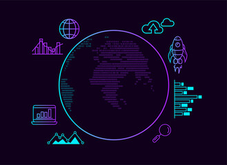 Abstract stock market chart with digital earth.