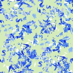 Abstract mix leaf prints repeat seamless pattern. Digital image with hand painted texture. endless mixed media motif for textile decor and design.
