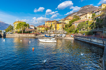 Fototapeta na wymiar Varenna Town lakeside view in Italy