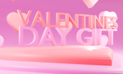 Studio with pink hearts and letters, symbol of love. Holiday greeting card for Valentine's Day - 3d illustration.