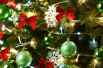 Beautiful decorated Christmas tree, closeup