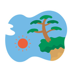 崖っぷちの松と太陽