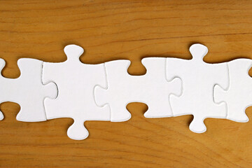 Puzzles connected in a row, business concept of team work
