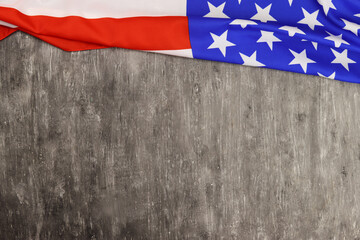 United States of America flag on a gray background close up with space for text