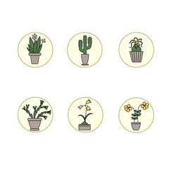 colored icons of plants, icons of plants in a circle