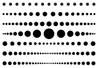 Dot line set. Dotted divider collection. Vector circle lines patterns. Template simple page border. Black graphic design element isolated on white background. Eps 10.