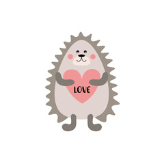 Kids cartoon illustration of a cute baby hedgehog. Valentine's day. Baby valentine. Baby shower. Love. Nursery  art. 
