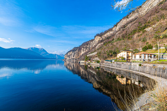 Olcio Village lakeside view near Como Lake of Italy
