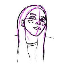 Sketchy portrait of young girl. Fashion concept of make-up and beauty industry