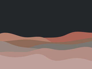 Wavy landscape in a minimalistic style. Night landscape with hills. Boho decor for prints, posters and interior design. Mid Century modern decor. Trend style. Vector illustration