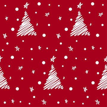 Red christmas seamless pattern with christmas tree design