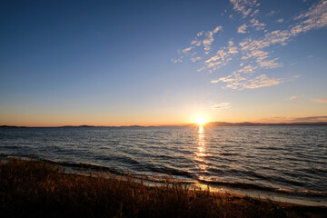 滋賀県長浜市豊公園の琵琶湖の夕日