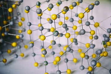 Old Wooden Molecular Model. Atomic Structure And Bonding.