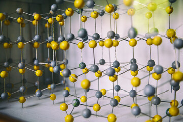 Old Wooden Molecular Model. Atomic Structure And Bonding.
