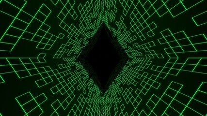 Abstract neon corridor with concept Integration between pyramid structure and modern interior light style, 3D Rendering