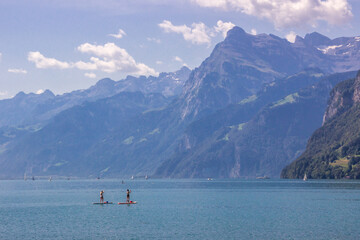sunny day in Brunnen at Lake Uri in the Swiss Alps