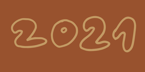Hand drawn 2021 year number. Handwritten isolated lettering text. Design element for New Year banner, poster, invitation, greeting card.