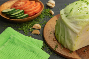 Healthy and delicious raw vegetables on a kitchen wooden table