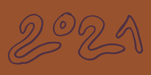 Hand drawn 2021 year number. Handwritten isolated lettering text. Design element for New Year banner, poster, invitation, greeting card.