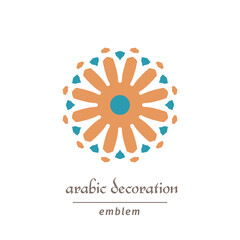 Decorative symbol with arabic geometric ornament. Vector mosaic emblem design