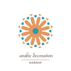 Decorative symbol with arabic geometric ornament. Vector mosaic emblem design