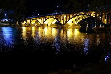 Castle, Bridge, rivers, nights, night view, lighting, light, tourism, Jinju Castle