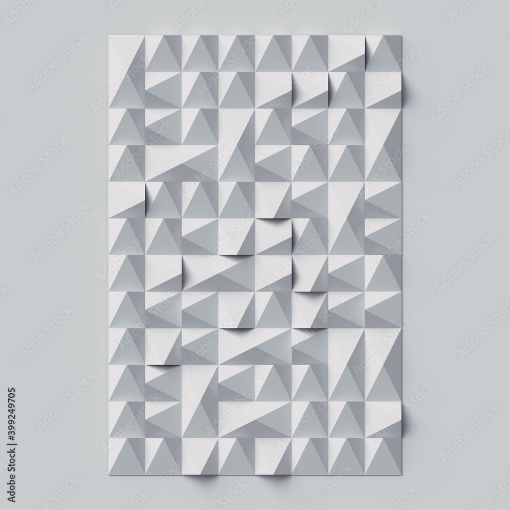 Aufkleber Rectangle with a white geometric pattern of randomly arranged geometric shapes. 3d rendering Digital illustration