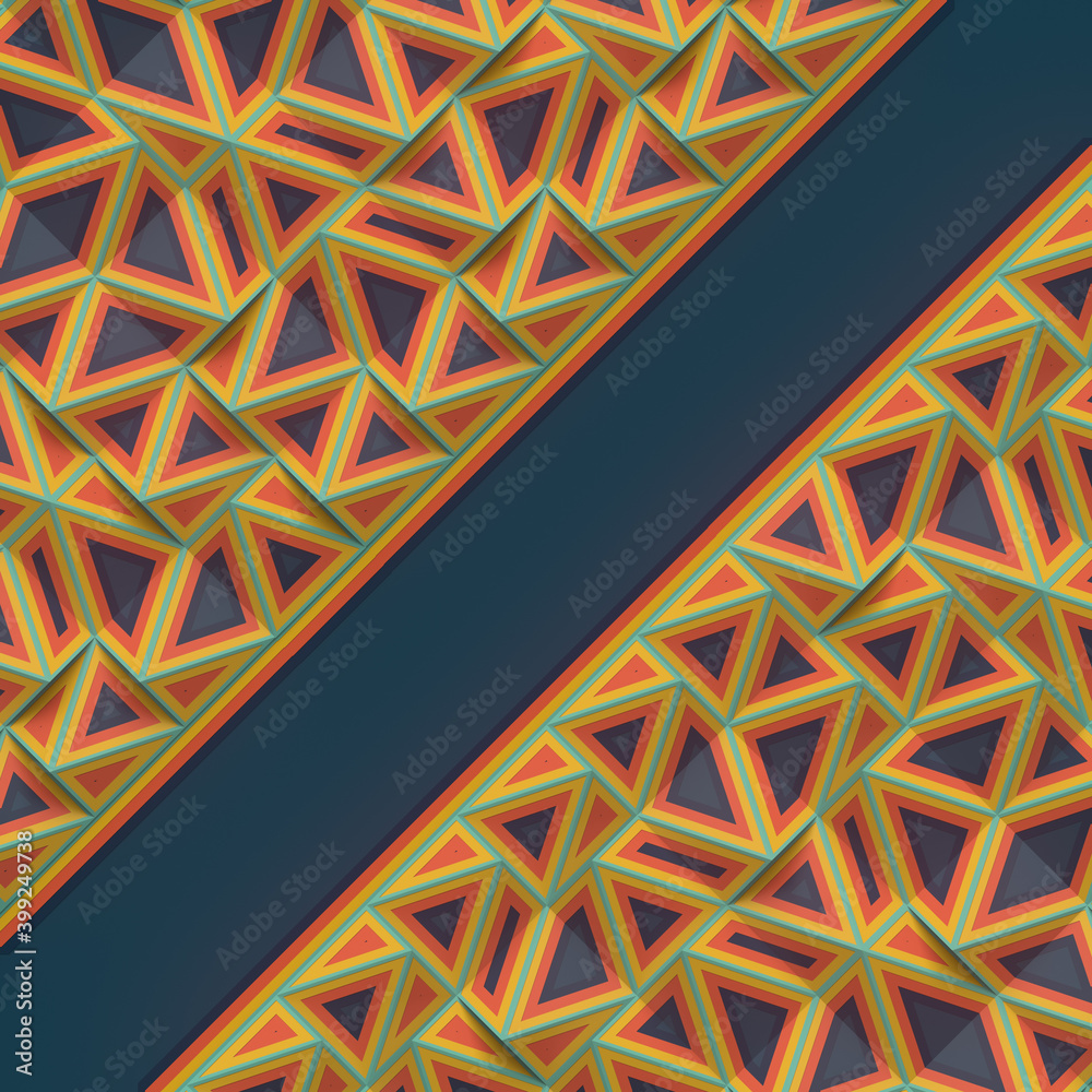 Poster Trendy template, place your text with randomly arranged geometric shapes. Abstract pattern. 3d rendering illustration