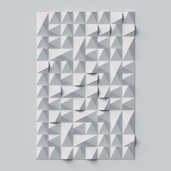 Rectangle with a white geometric pattern of randomly arranged geometric shapes. 3d rendering Digital illustration