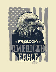 American eagle. T-shirt print. Element for your design. Vector illustration.