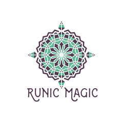 Asian ornamental emblem. Oriental geometric logo template. Vector arabic circular mosaic symbol