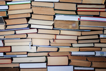 stack of old book, education concept background, many books piles with copy space for text.