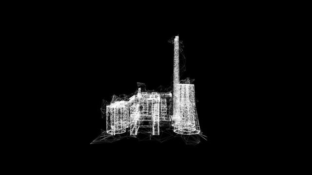 Industrial building factories facilities power plant. Wireframe low poly mesh technology. Available in 4K FullHD and HD video
