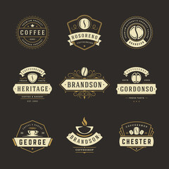 Coffee shop logos design templates set vector illustration for cafe badge design and menu decoration