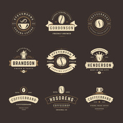 Coffee shop logos design templates set vector illustration for cafe badge design and menu decoration