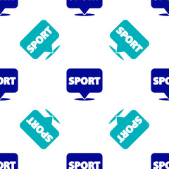 Blue Location gym icon isolated seamless pattern on white background. Vector.