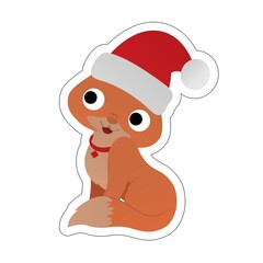 Sticker of Cat Wearing Santa Hat Cartoon, Cute Funny Character, Flat Design