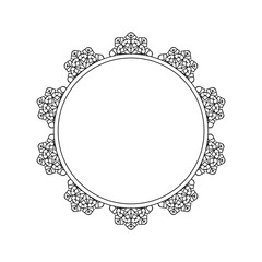 Round frame with snowflakes. Hand-drawn, copied space for text. Vector illustration